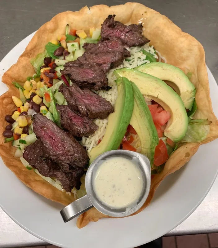 Steak Taco Bowl with avocado and rice